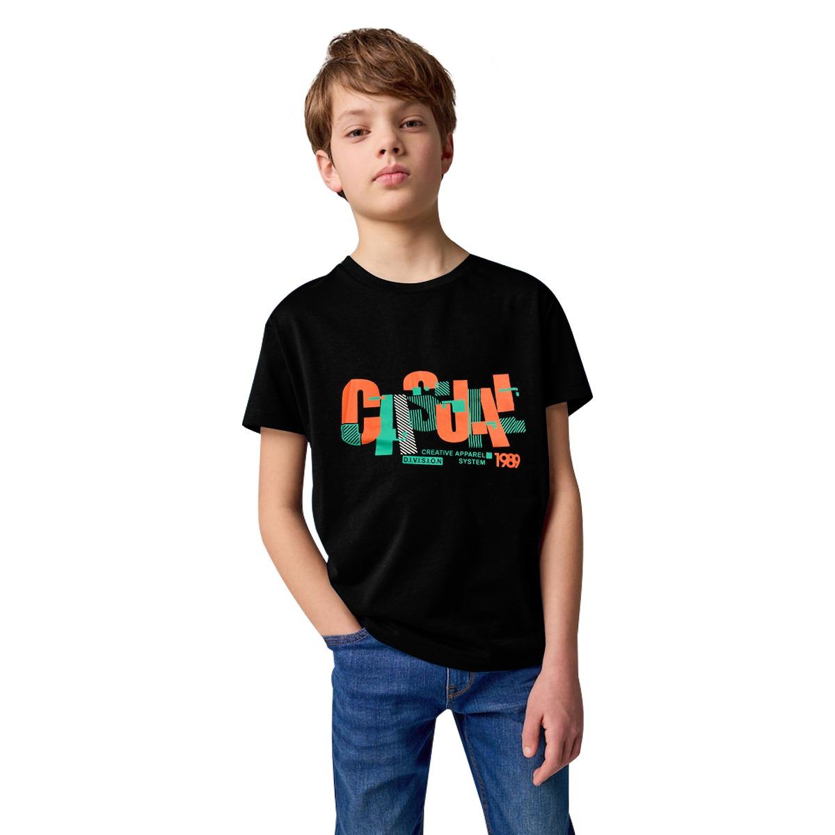 Boys "Casual" Printed Tee Shirt - Black