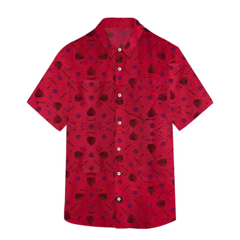Men’s Leaf & Polka Print Half Sleeve Casual Shirt – Red