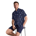 Men’s Leaf & Polka Print Half Sleeve Casual Shirt – Navy