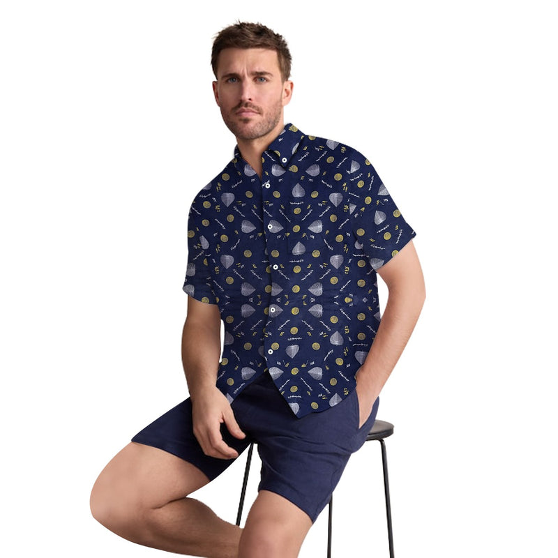Men’s Leaf & Polka Print Half Sleeve Casual Shirt – Navy