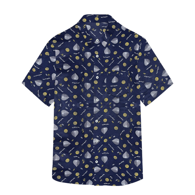 Men’s Leaf & Polka Print Half Sleeve Casual Shirt – Navy