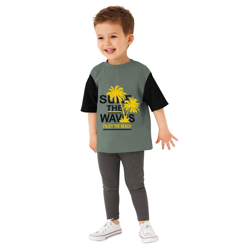 Boy's Graphic Printed Contrast Sleeves Combo Tee Shirt