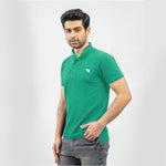 West Line Ban Collar Men Polo Shirt - Green