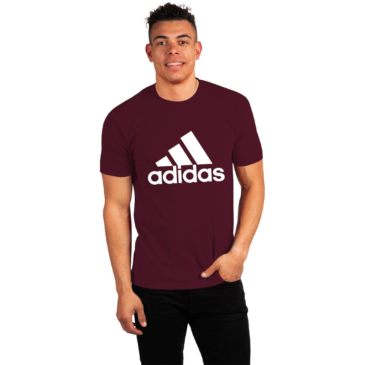 Signature Printed Round Neck Tee Shirt - Maroon