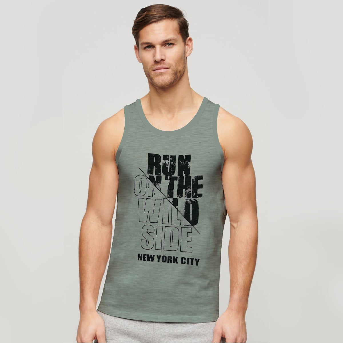 Men Graphic Printed ActiveFit Sleeveless Vest - Slub Gray