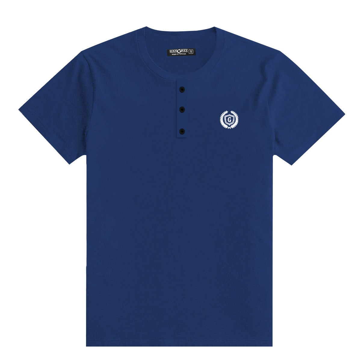 Signature Embroidered Henley Shirt - Navy Blue