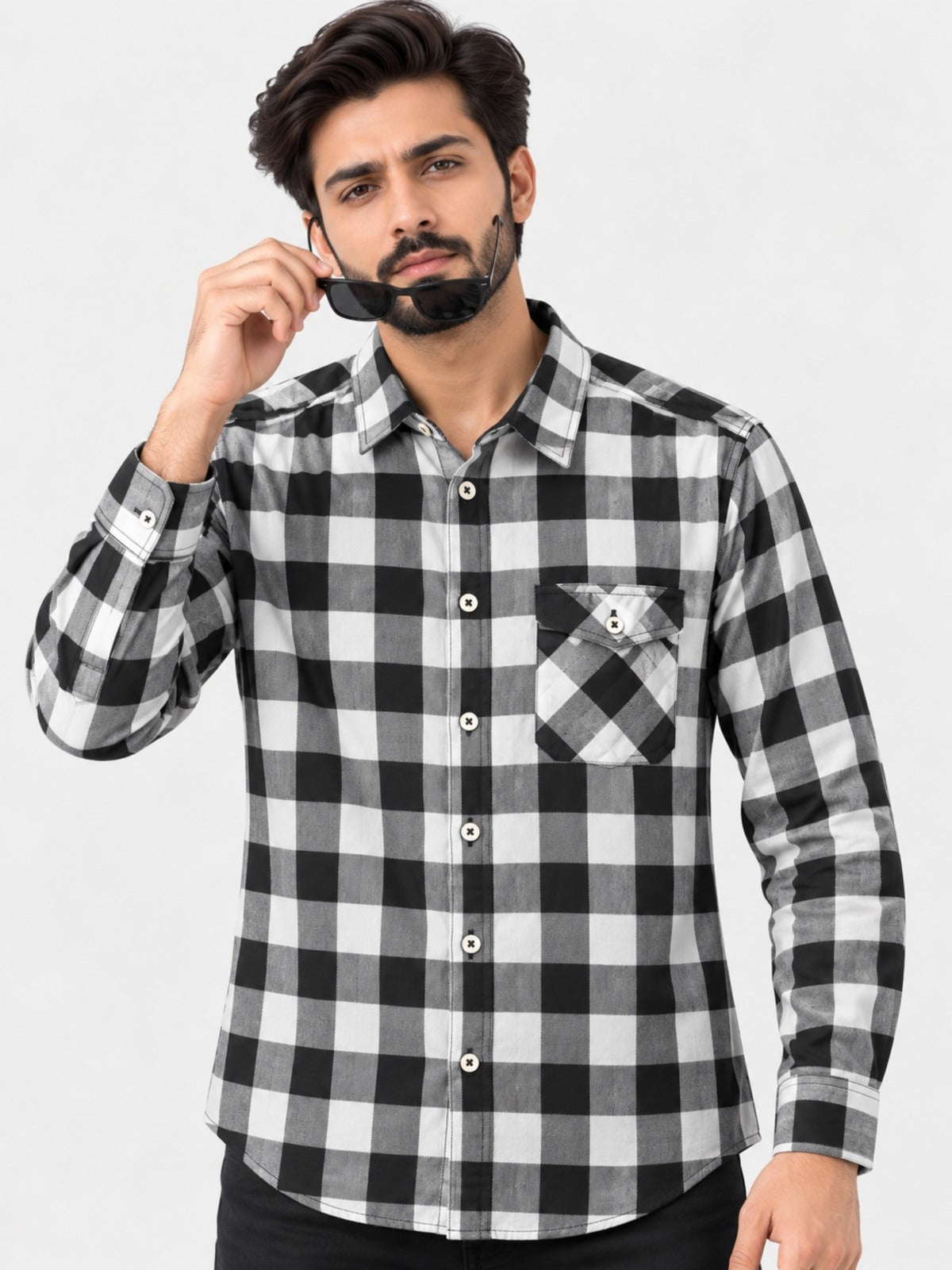 Men's Premium White & Black Winter Check Shirt