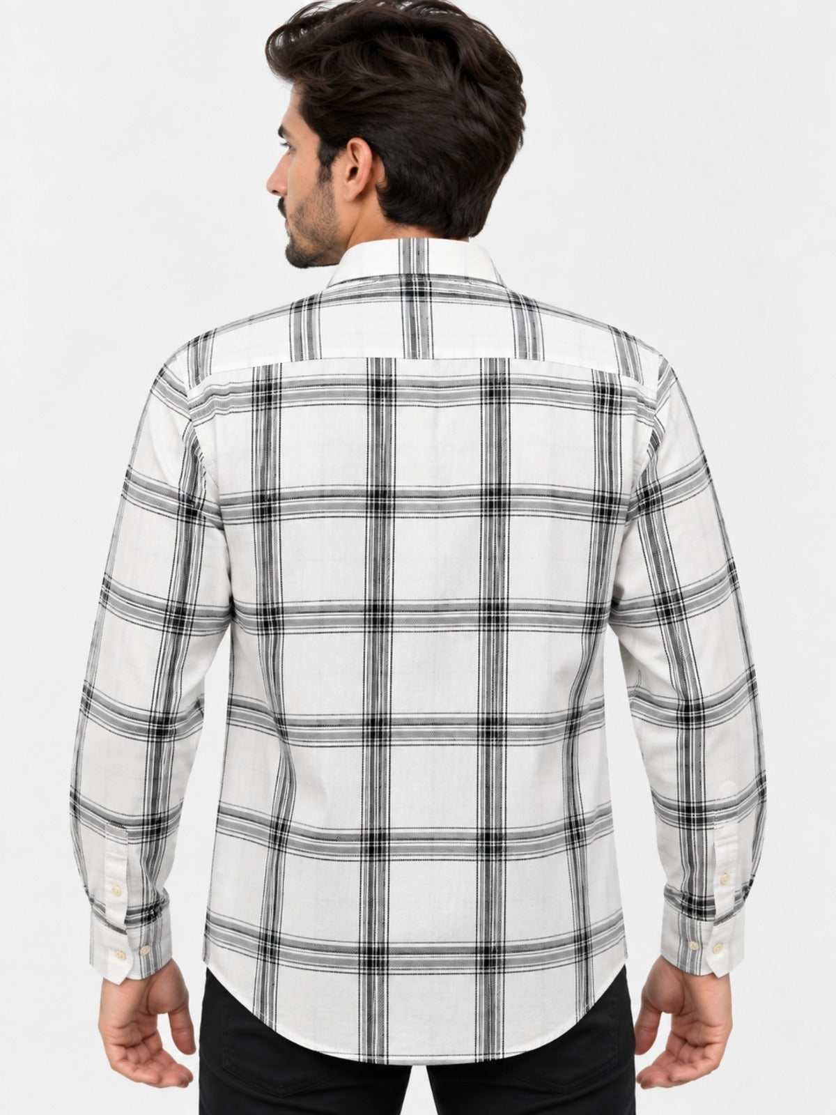 Men's White & Black Large Check Casual Shirt
