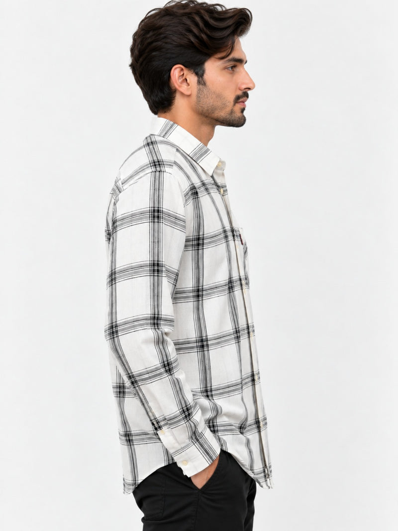 Men's White & Black Large Check Casual Shirt
