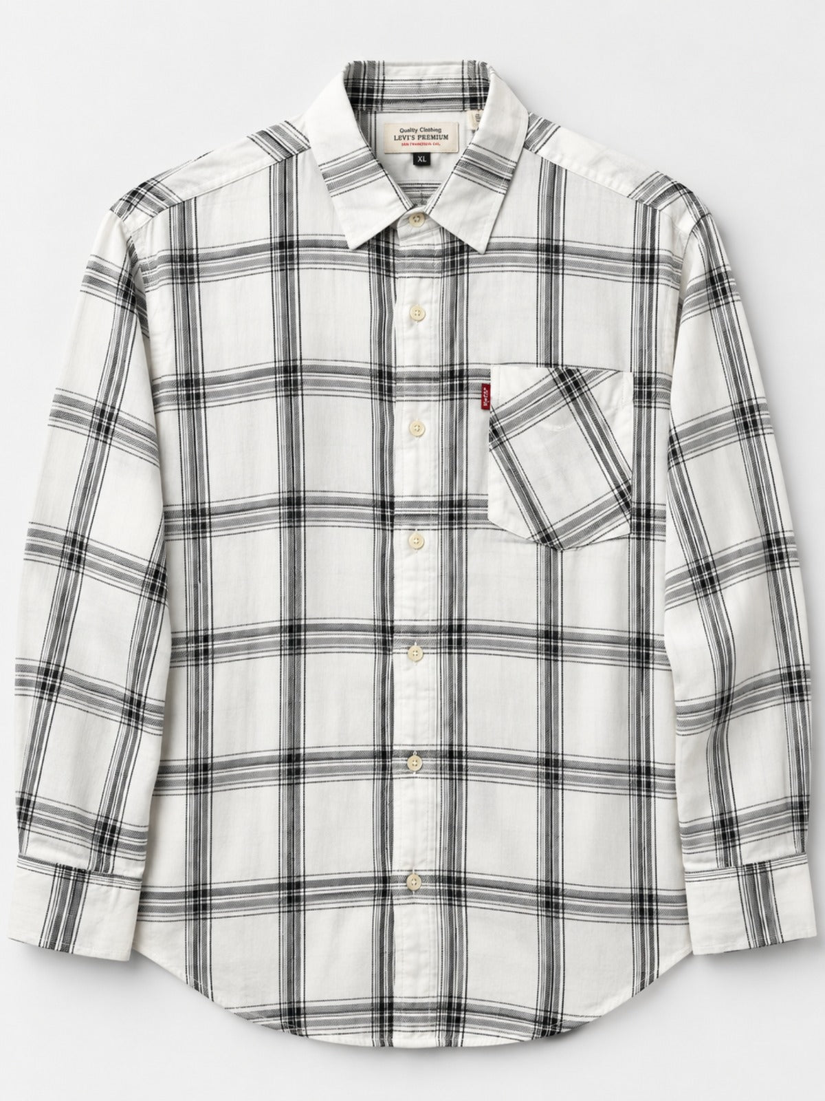 Men's White & Black Large Check Casual Shirt