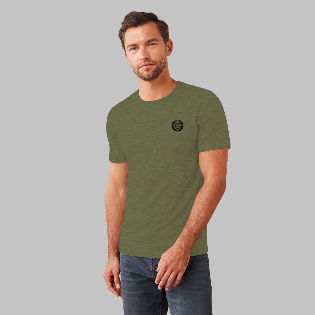 HG Signature Emb O Neck Tee Shirt - Olive Green