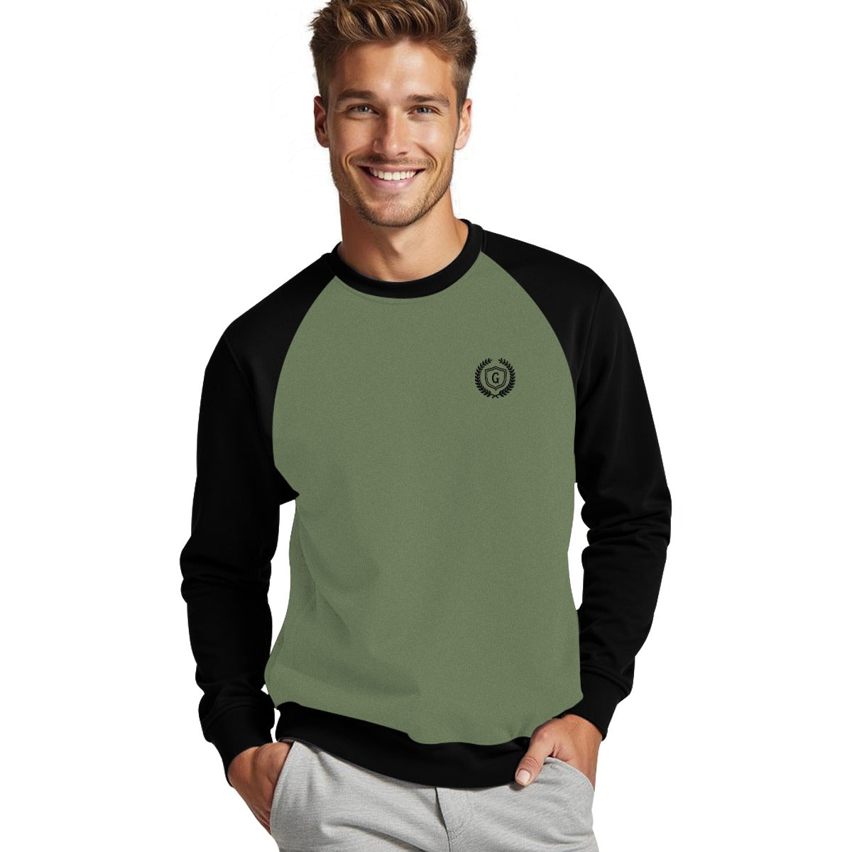 Hangree Signature Emb Fleece Sweat Shirt - Hazel Green Black