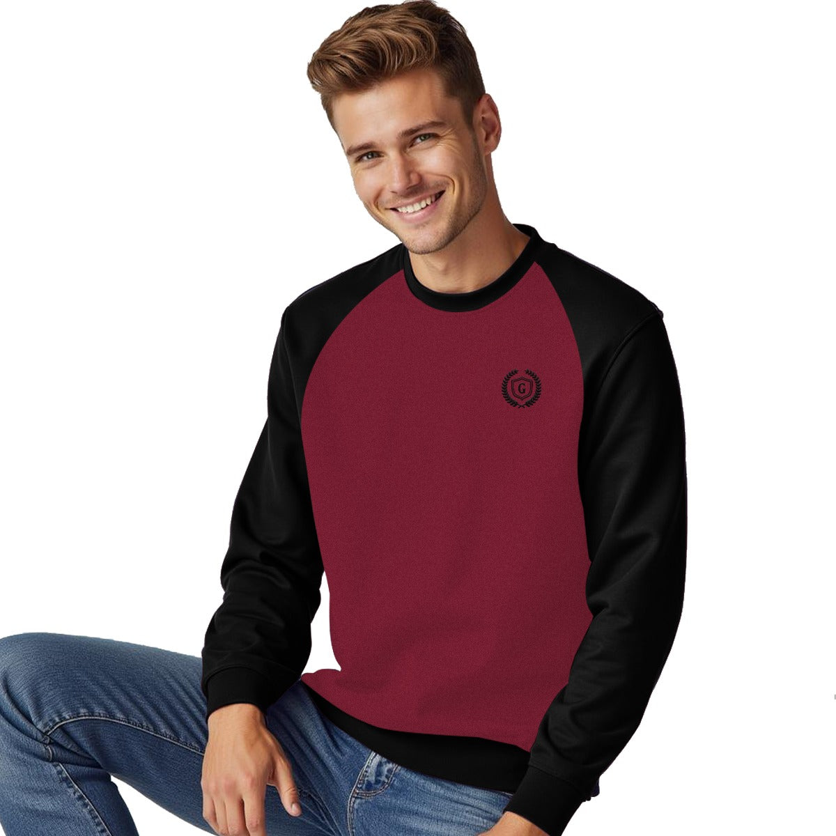 Hangree Signature Emb Fleece Sweat Shirt - Maroon Black