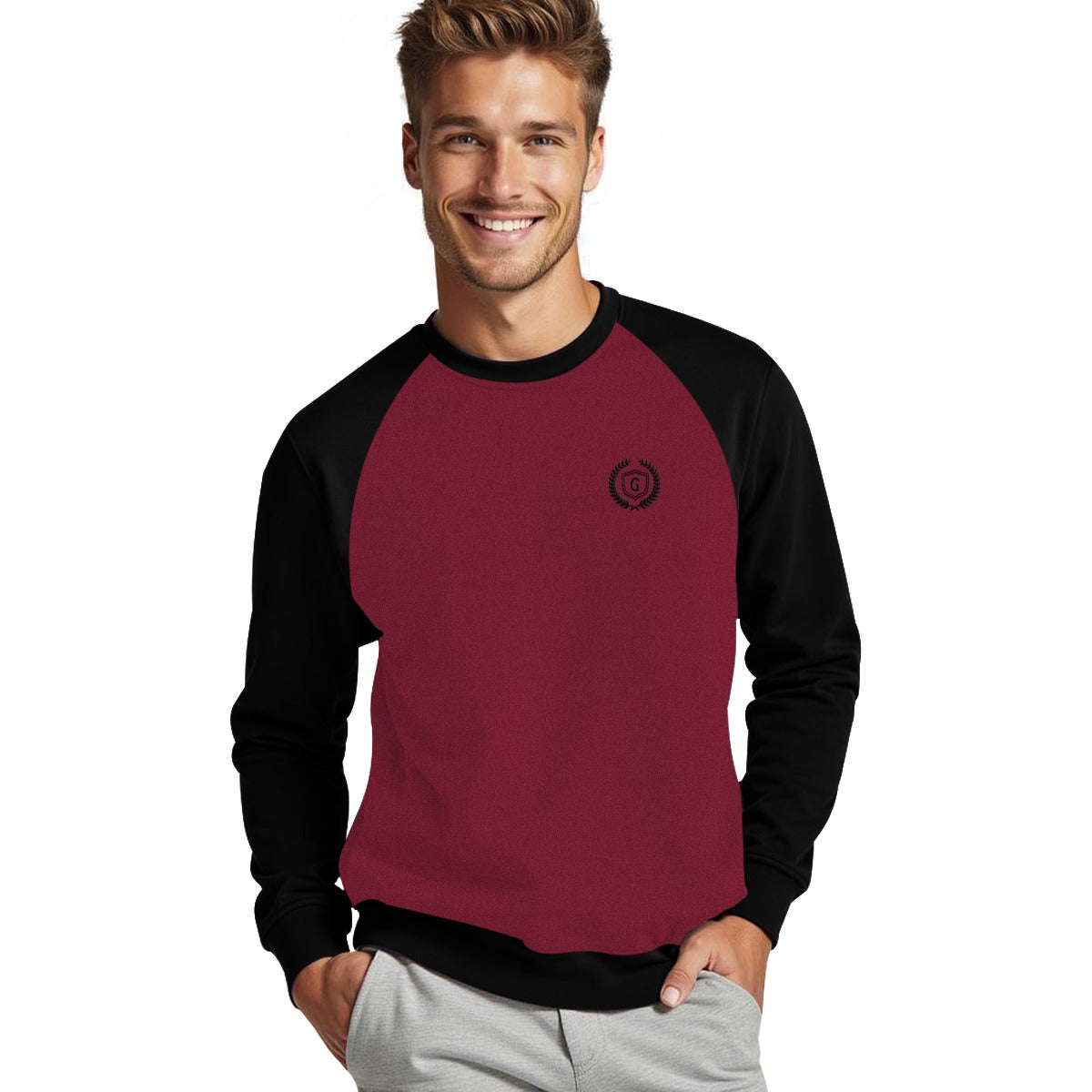 Hangree Signature Emb Fleece Sweat Shirt - Maroon Black