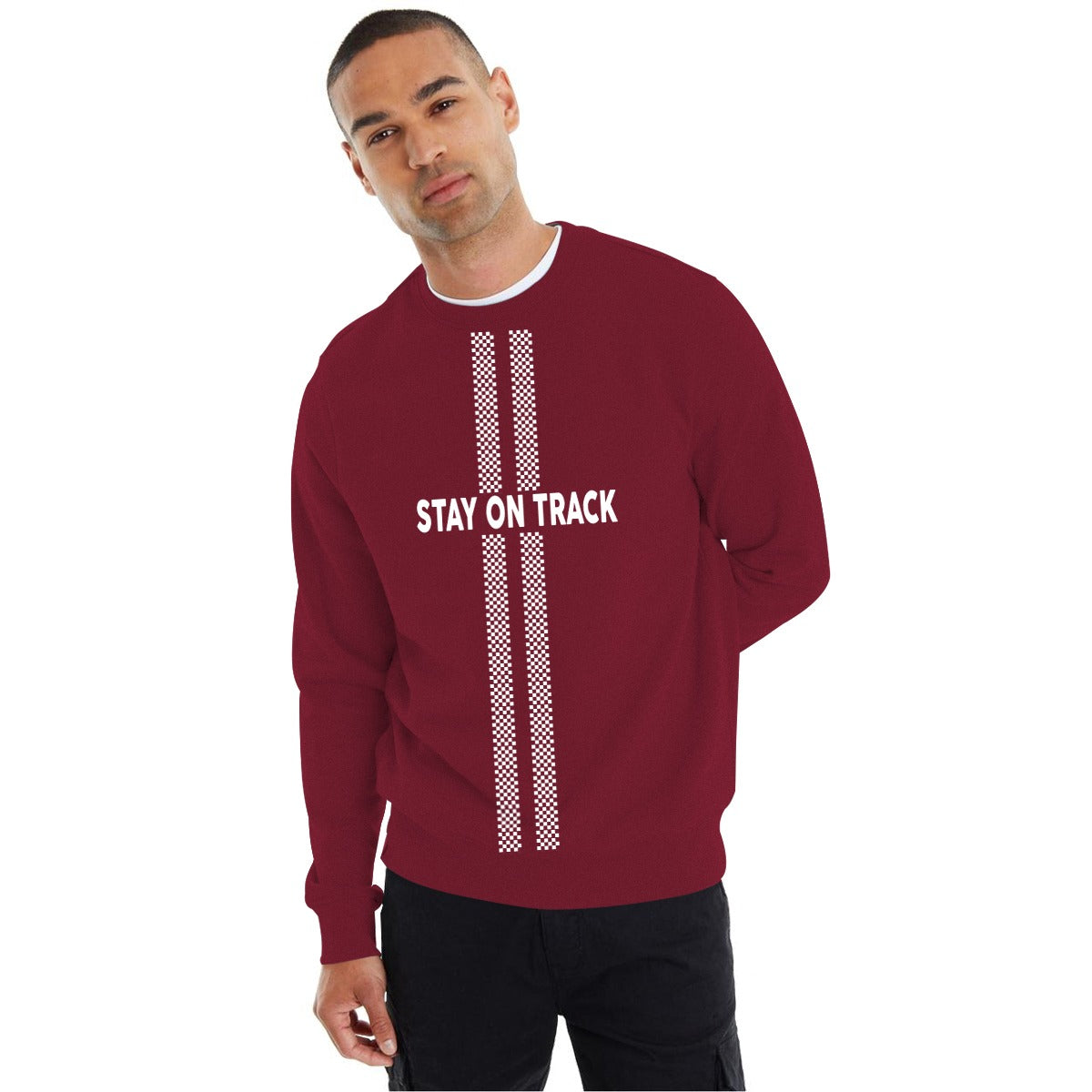 "Stay On Track" Graphic Printed Sweat Shirt - Maroon