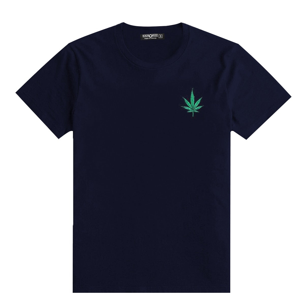Leaf Embroidered Men Tee Shirt - Navy