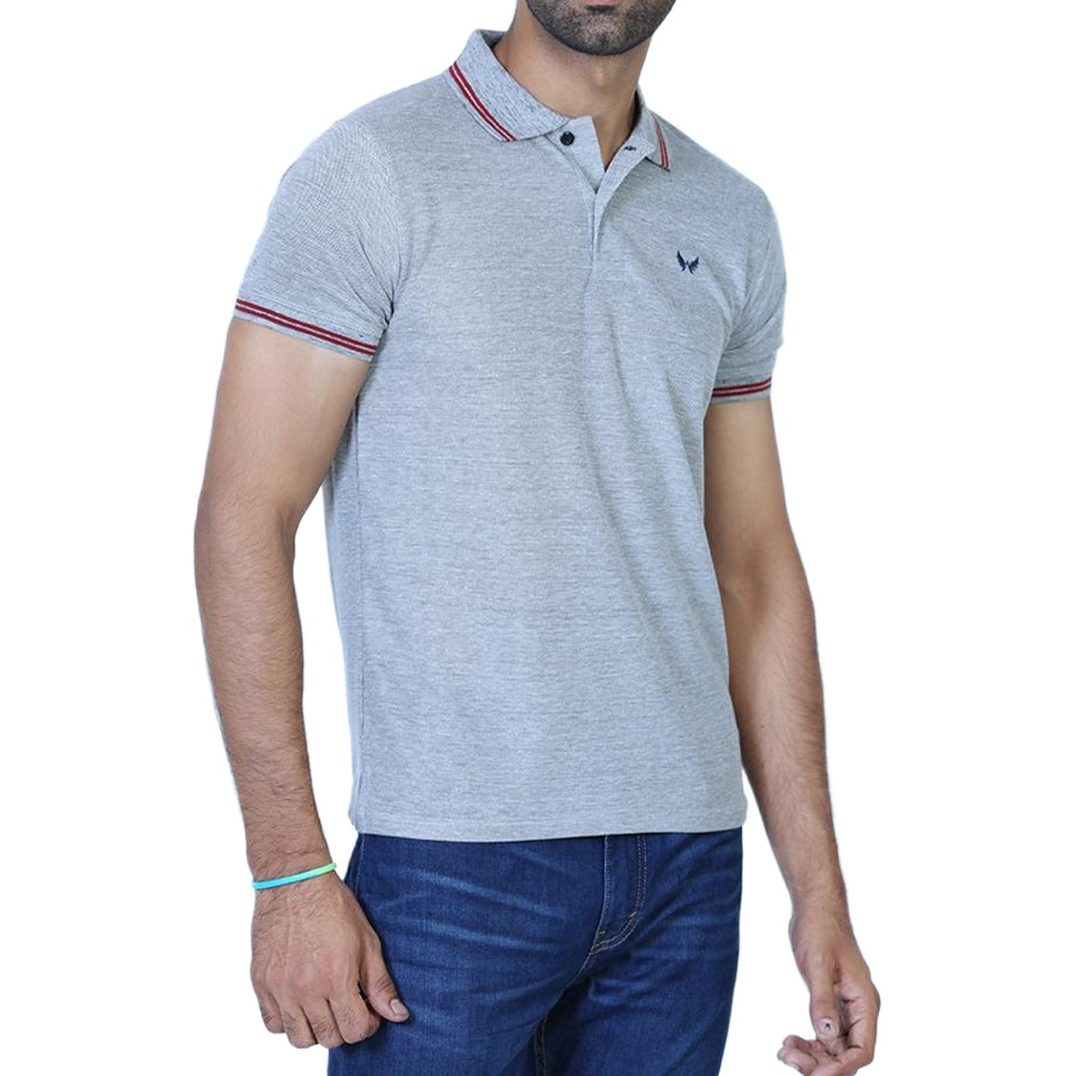 Signature Embroidered Tipping Collar Polo - Light Gray