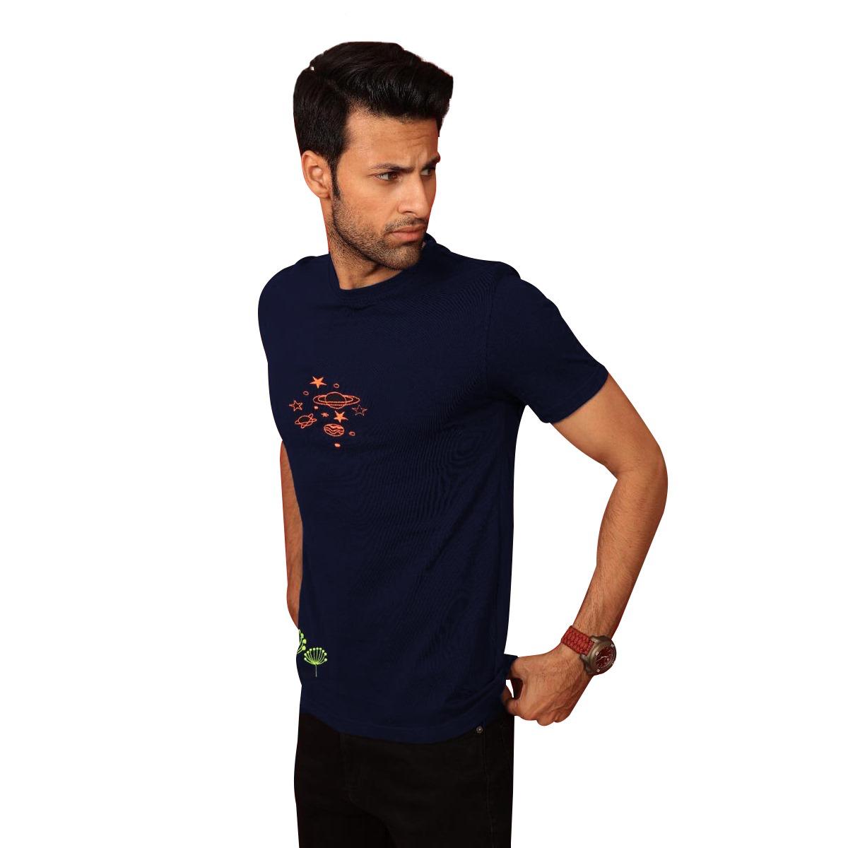 Galaxy Embroidered Men Tee Shirt - Navy