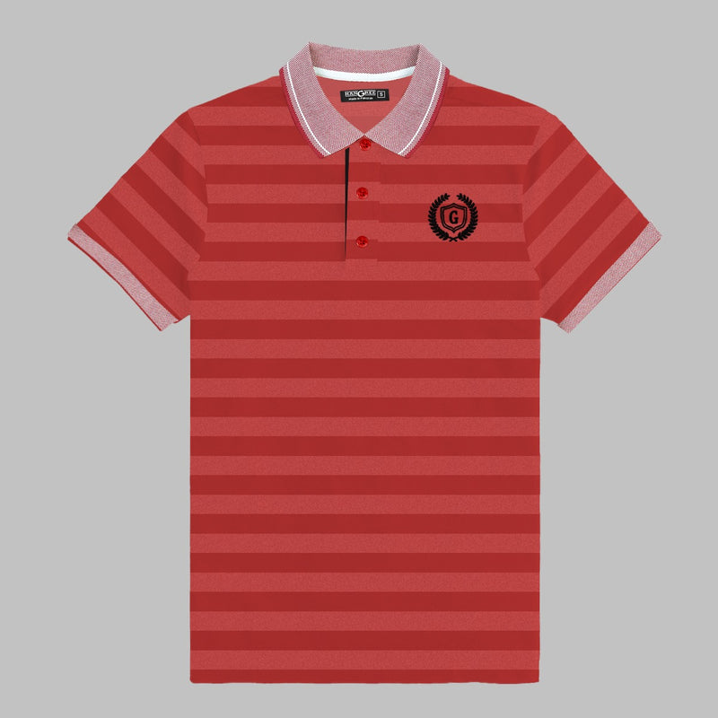 HG Signature Emb Stripper Contrast Collar Polo Shirt - Red