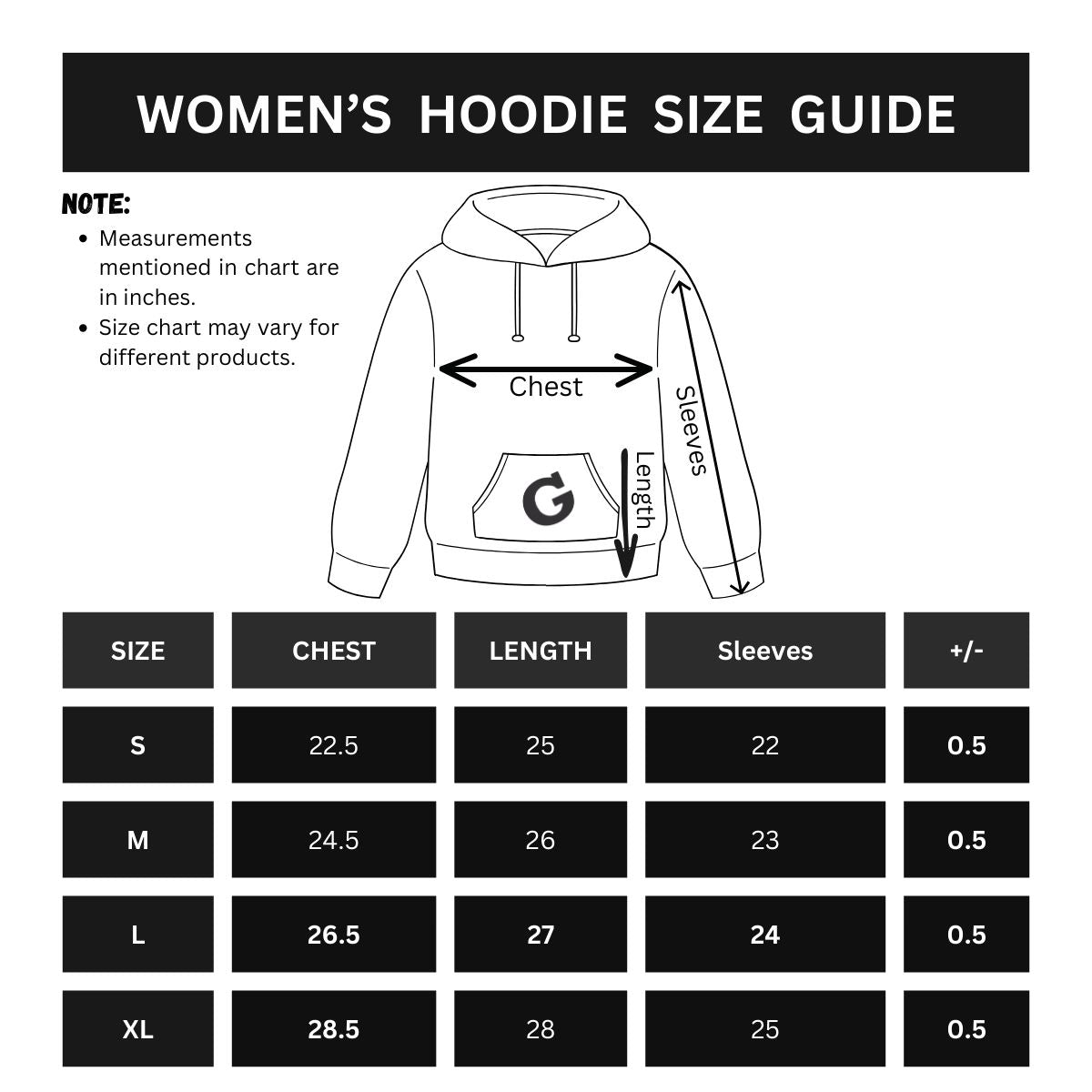 Women's Exclusive Printed Pull Over Fleece Hoodie - Black
