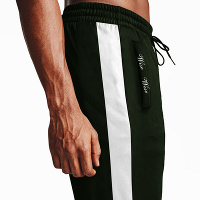 MEN CLOSE BOTTOM POLYESTER OLIVE GREEN PANEL TROUSER