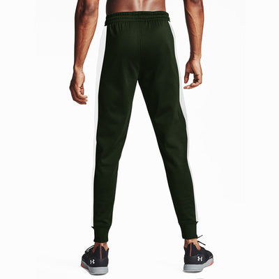MEN CLOSE BOTTOM POLYESTER OLIVE GREEN PANEL TROUSER