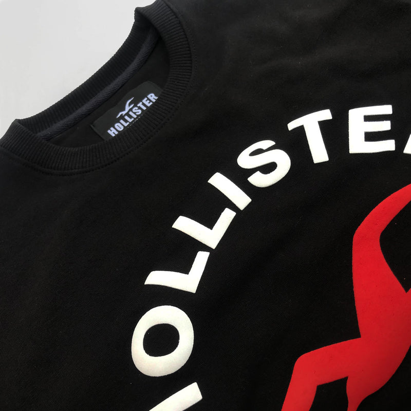 Men's "Hollister" Printed Fleece Sweat Shirt - Black