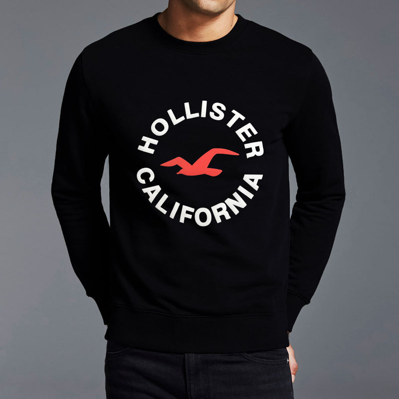 Men's "Hollister" Printed Fleece Sweat Shirt - Black