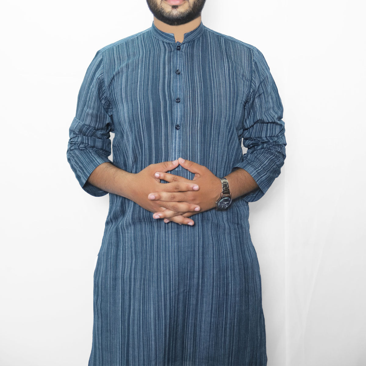 MENS NAVY LINING KHADDI COTTON KURTA