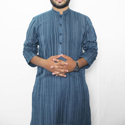 MENS NAVY LINING KHADDI COTTON KURTA