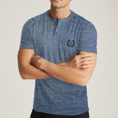 HG TEXTURED BLUE BANNED COLLAR TEE SHIRT