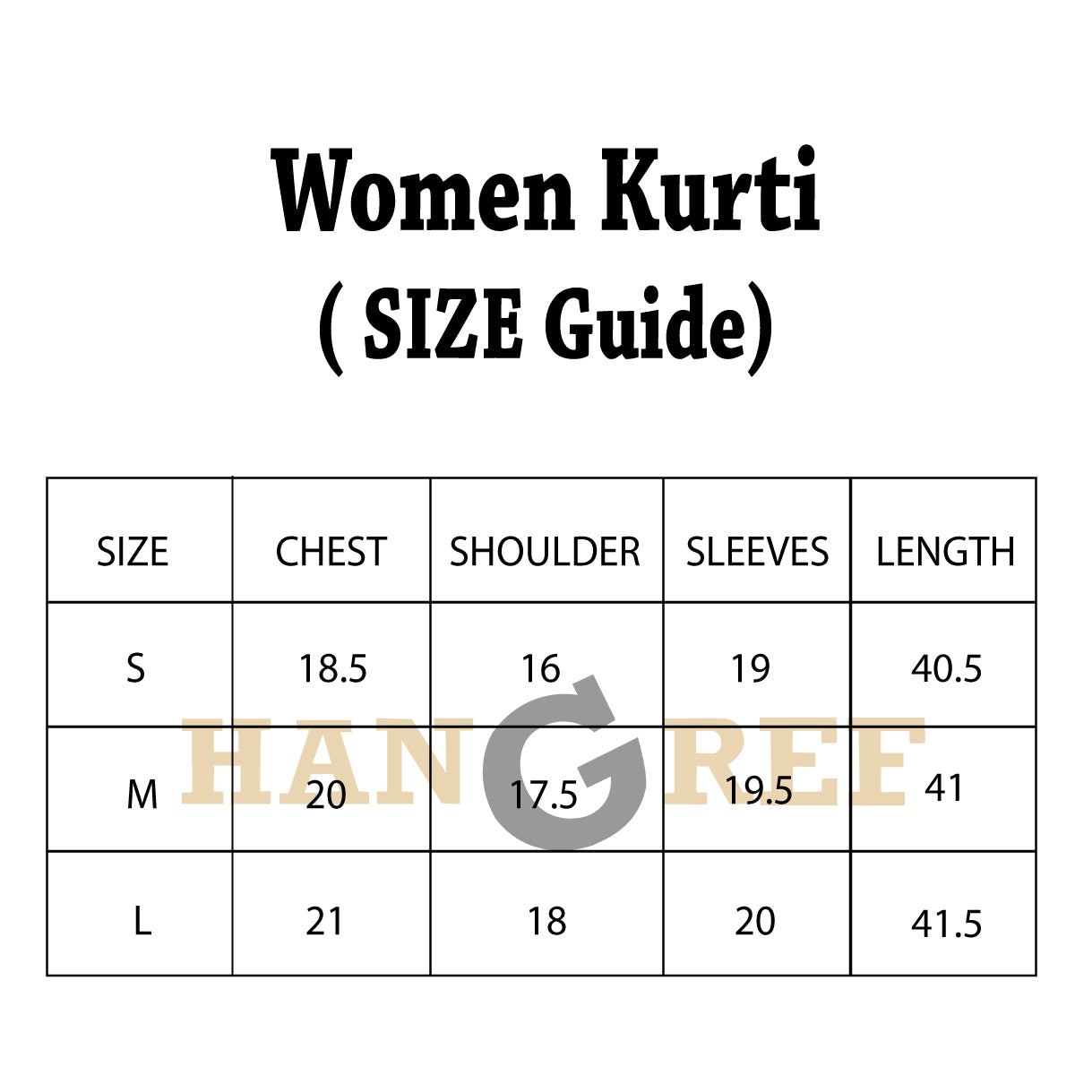 Size chart - Kurti – Urbanitii