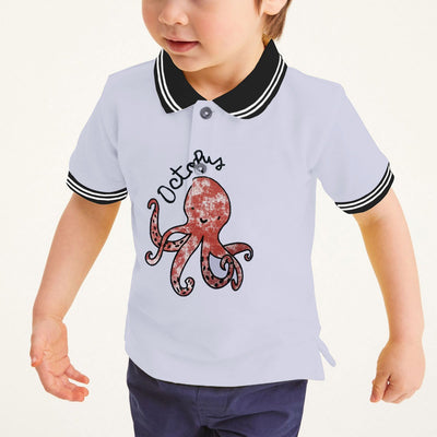 Boy's Octopus Printed Tipping Collar Polo Shirt