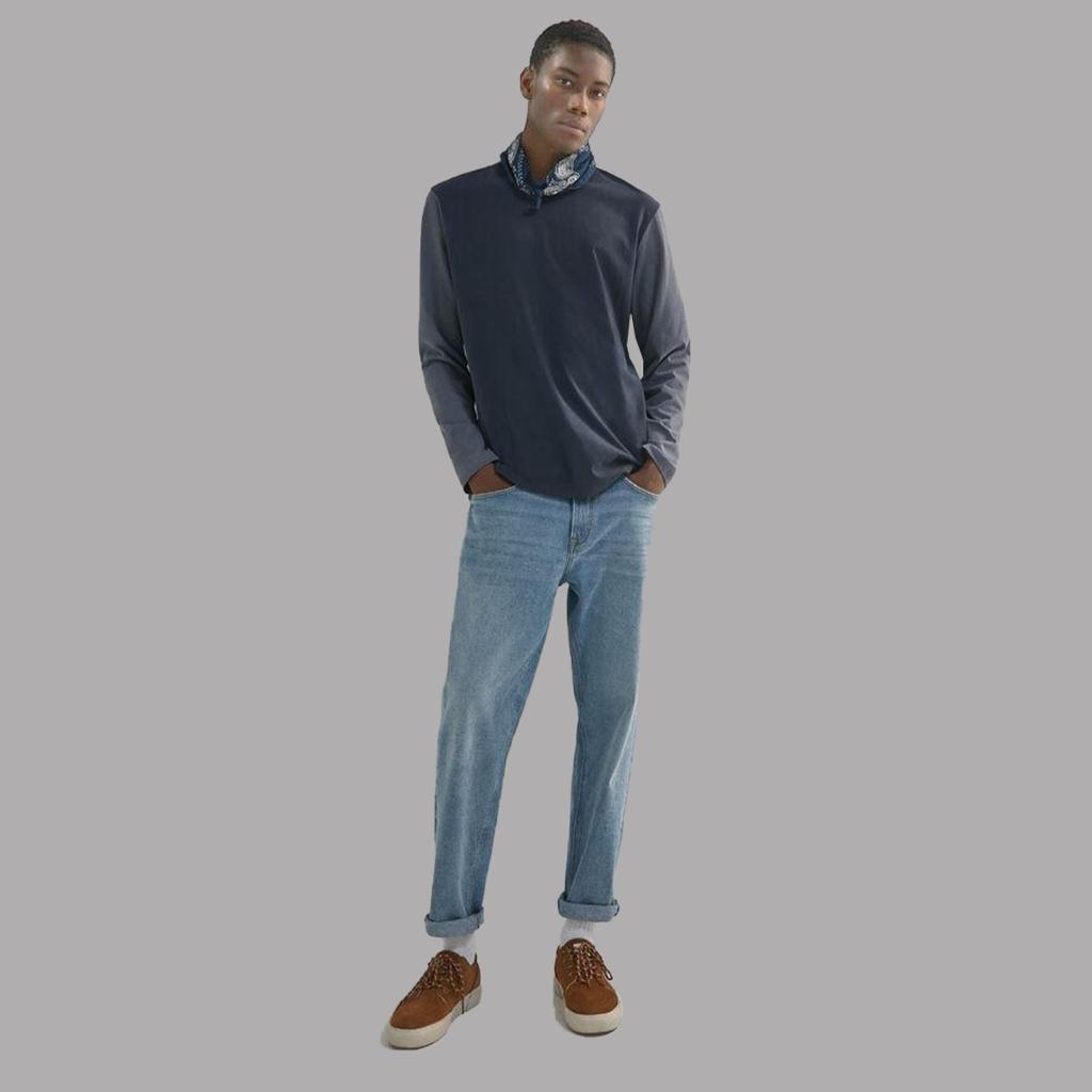 Contrast Full Sleeve Tee Shirt - Navy