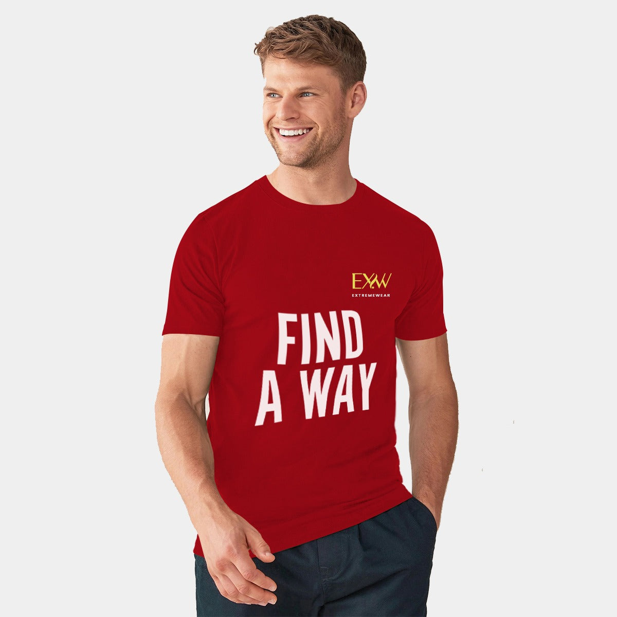 Red "FIND A WAY" Printed Tee Shirt