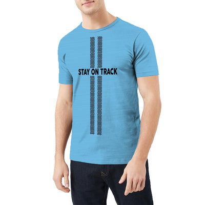 ROUND NECK "STAY ON TRACK" PRINTED TEE SHIRT
