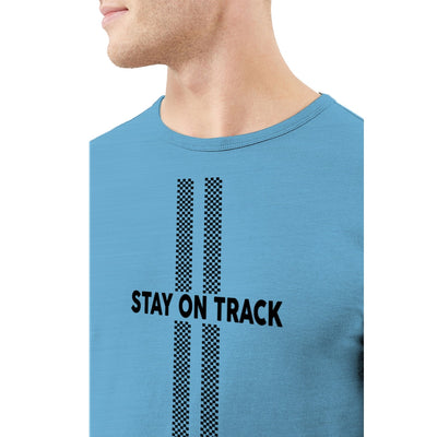 ROUND NECK "STAY ON TRACK" PRINTED TEE SHIRT