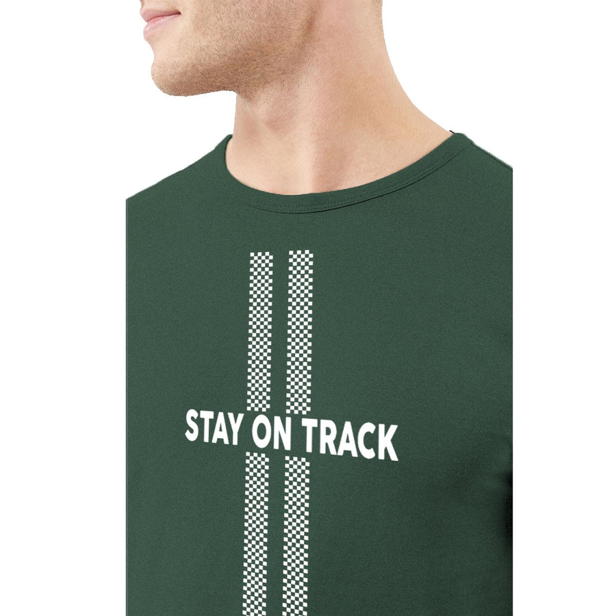 ROUND NECK "STAY ON TRACK" PRINTED TEE SHIRT