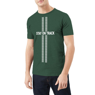 ROUND NECK "STAY ON TRACK" PRINTED TEE SHIRT