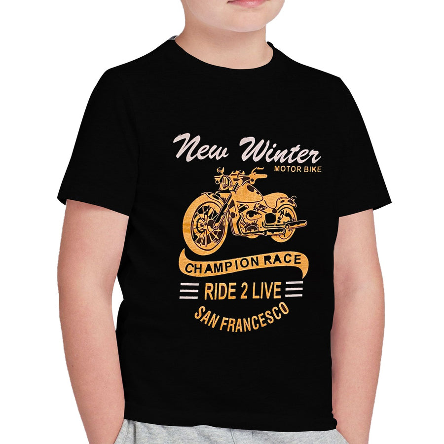 Boy's Motor Bike Printed Black Tee Shirt