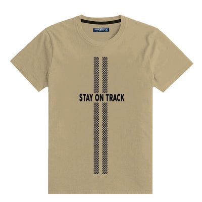 ROUND NECK "STAY ON TRACK" PRINTED TEE SHIRT