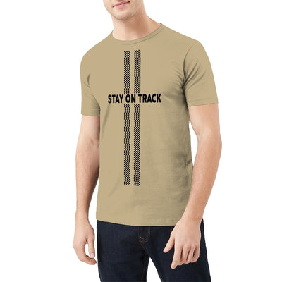ROUND NECK "STAY ON TRACK" PRINTED TEE SHIRT